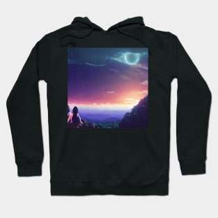 City Lights and Starry Sky on a Mountain Top Hoodie